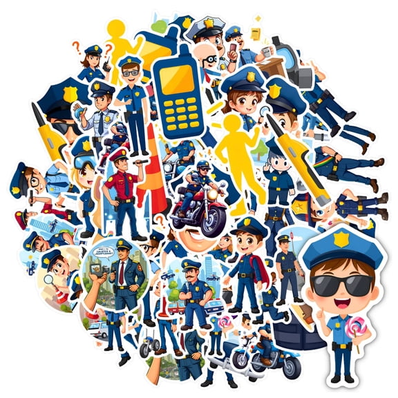 35pcs-50pcs Cartoon Stickers Police Decals Funny Stickers Kids Stickers Sticker Pack for Luggage Laptops