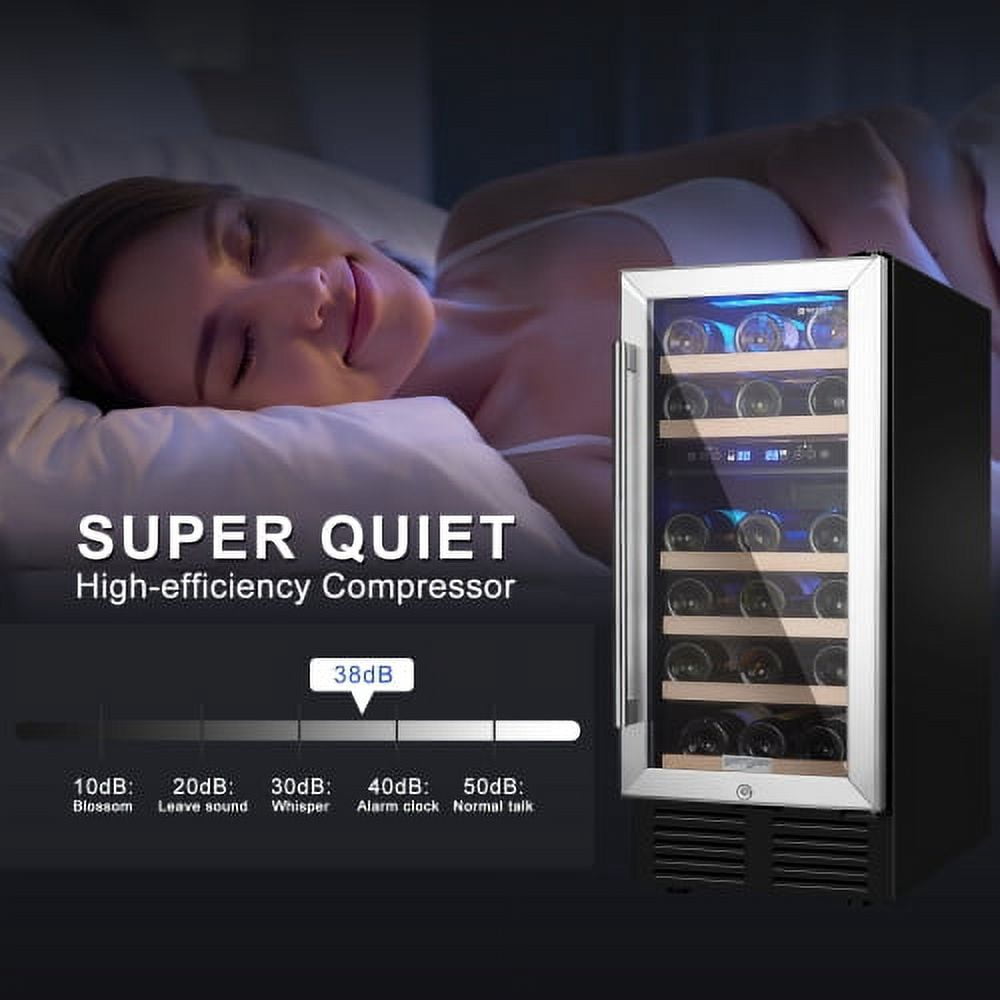 RIGO 15 Dual Zone Inch Wine Cooler Refrigerators 28 Bottle Fast Cooling Low Noise Wine Fridge with Professional Compressor Stainless Steel, Digital Temperature Control Screen Built-in or Freestandin