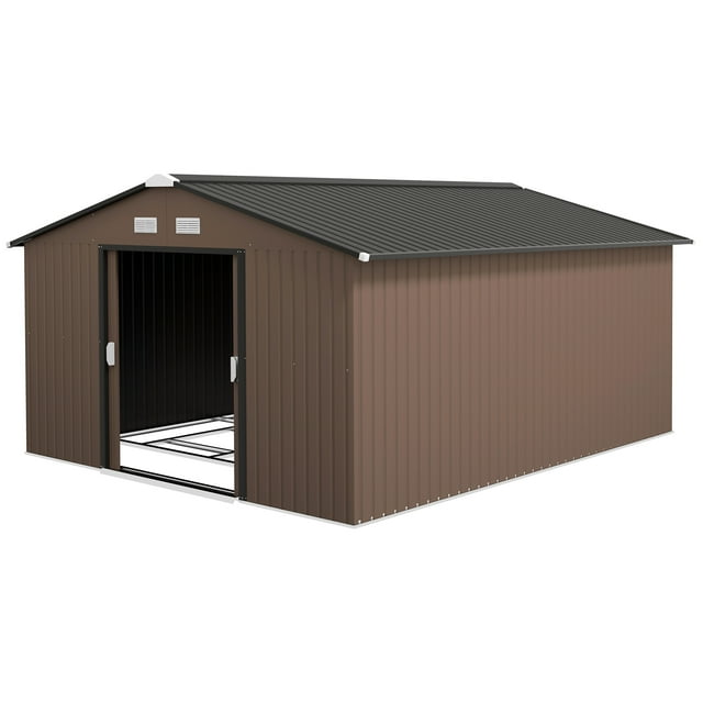 CoSoTower 11' x 13' Garden Storage Shed - Metal Tool Storage House, Foundation Kits Included, Brown