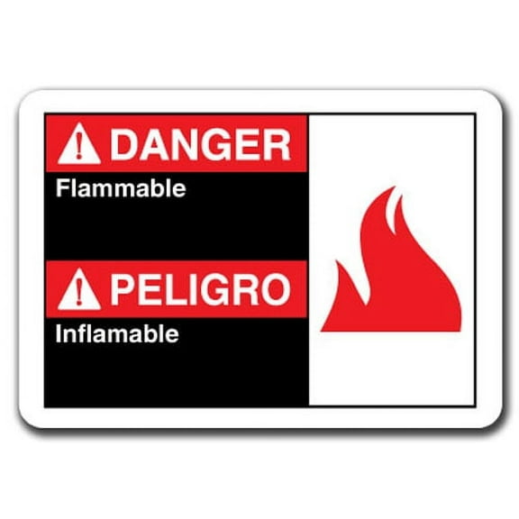 Danger Sign - Danger Flammable (Bilingual Spanish) 7"x10" Plastic Safety Sign ansi osha