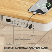 FLEXISPOT 55 W Home Office Height Adjustable Standing Desk White and Maple with USB Charge Ports and Embedded Drawer