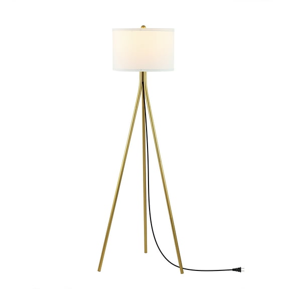 SAFAVIEH Galilea 61 in. Glam Gold Painting Metal Floor Lamp with 100% White Cotton Shade