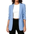 thumbnail image 2 of Sahpxhe Womens Blazer Open Front Ruched 3/4 Sleeve Shawl Collar Blazer Casual Business Long Suit Jacket with Lining Light Blue S, 2 of 9
