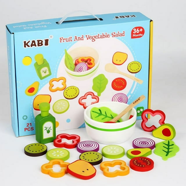 Children‘s Wooden Simulation Toaster Salad Vegetable Kitchen Toys Boys and Girls Play House Cooking Cooking Kitchen Set