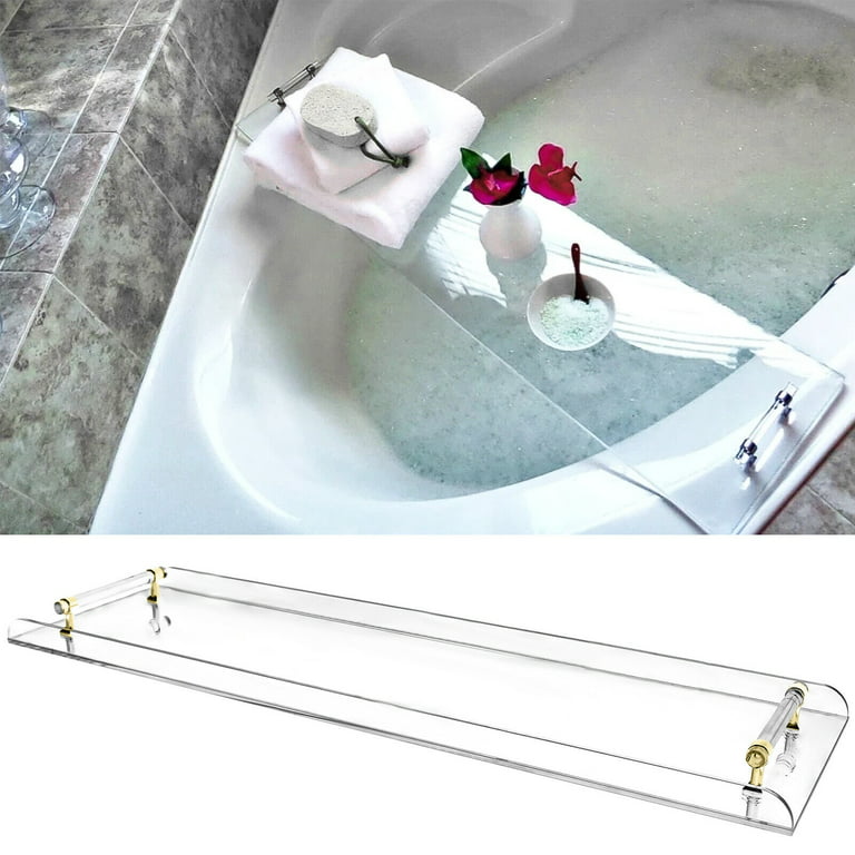 Beelee Bathtub Tray Clear Caddy Rack: Acrylic Tub Tray Shelf with Gold  Rails to Hold Book Phone Candle Wine - Waterproof Bathtub Accessories,  Luxury