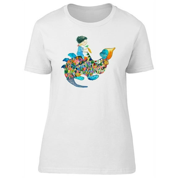 Watercolor Boy On A Dinosaur T-Shirt Women -Image by Shutterstock, Female XX-Large