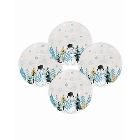 Christmas Round Placemats Set of 4 Blue Snowman Pine Tree Place Mats Washable Woven Placemat Winter Snowflake Linen Circle Braided Table Mat for Kitchen Dining Table Party Home Decor 15 Inch Christmas Round Placemats Set of 4 Blue Snowman Pine Tree Place Mats Washable Woven Placemat Winter Snowflake Linen Circle Braided Table Mat for Kitchen Dining Table Party Home Decor 15 Inch