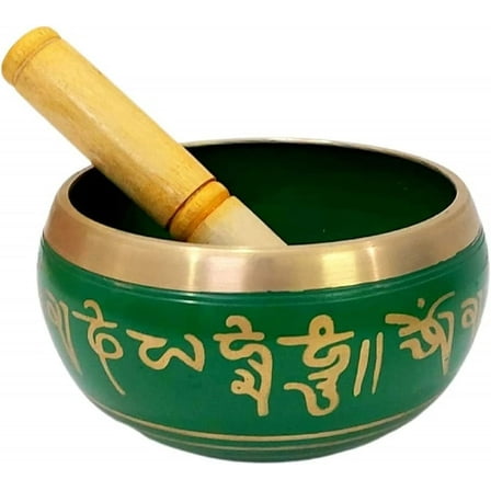 RATAN ENTERPRISES Singing Bowl Tibetan Prayer Instrument with Wooden Stick And Cushion Meditation Bowl - Green