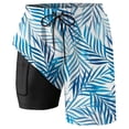 thumbnail image 3 of Telankuip Mens American Flag Print Swim Trunks with Compression Liner Summer Casual Hawaiian Holiday Style Beach Surfing Shorts Lined Pocket Elastic Drawstring Waist Board Shorts 13-Light Blue S, 3 of 5