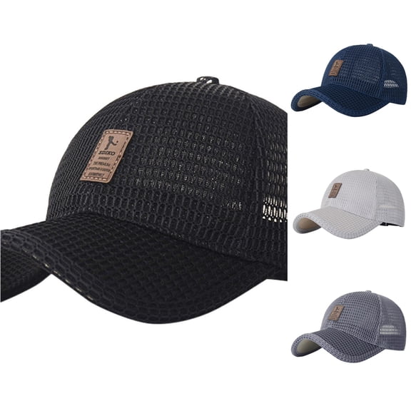 XIAOCHA Mens Patch‑Accent Mesh Cap Breathable Sun Protection Trucker Cap,Black