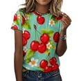 thumbnail image 3 of Female T-Shirt Cherry Blossom Pattern O Neck T-Shirts Short Sleeves Tops Classic Tees, 3 of 6