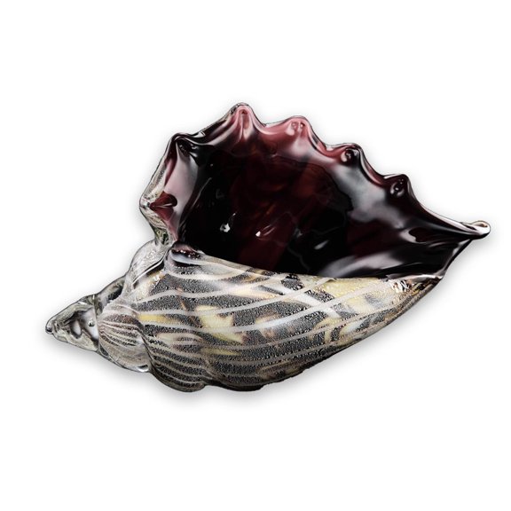 Anecdotal Aardvark Art Glass Black & Clear Conch Shell