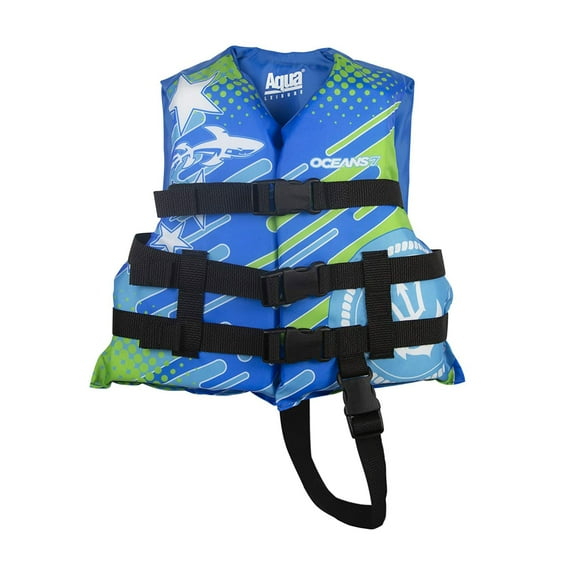 Oceans7 Child Open Side Life Vest, Durable, Easy Fit, 30-50 lbs, Blue/Green