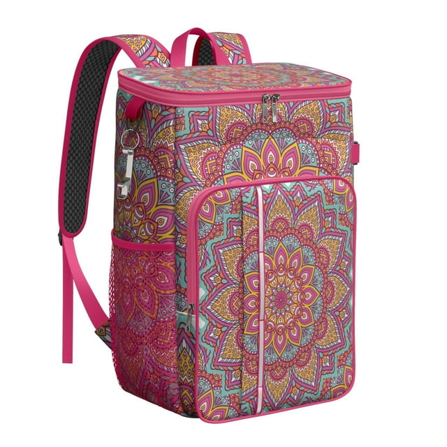 Sac à Dos Glacière Isolé à Motif Mandala Style Folklorique - Sac Glacière Souple de 20 L avec Isolation Durable pour Voyage et Randonnée