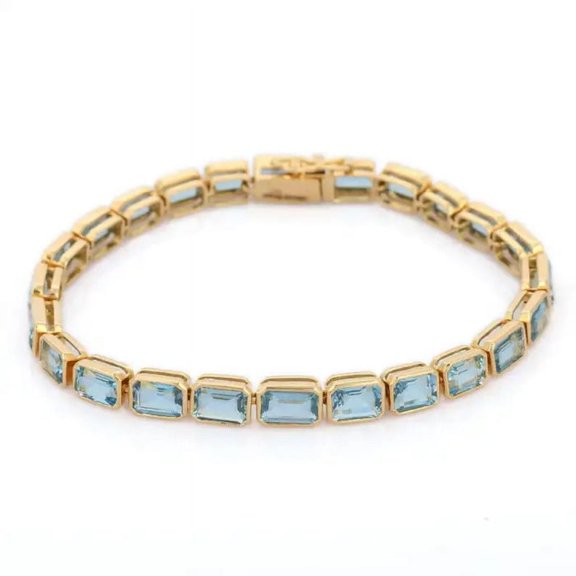 925 Silver CZ Aquamarine Bracelet, Tennis Bracelet, March Birthstone, Aquamarine Bracelet, Aquamarine Jewellery, Gold Bracelet, Gift for Her