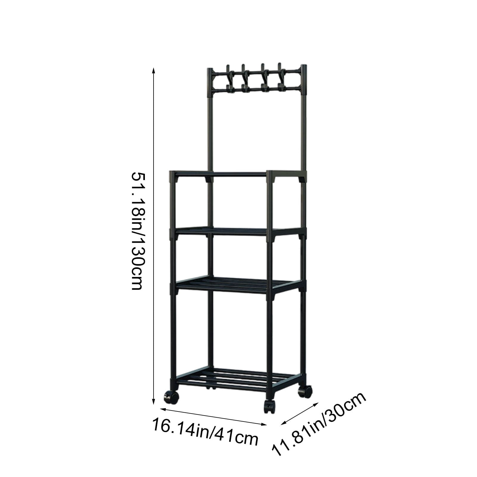 AYktou 4-Tier Bathroom Storage Shelves with Rollers, Heavy-Duty Bathroom Organizers and Storage, Kitchen Storage Shelf Snack Organizer Bookshelf Cosmetics Rack for Home Floor Storage, Black