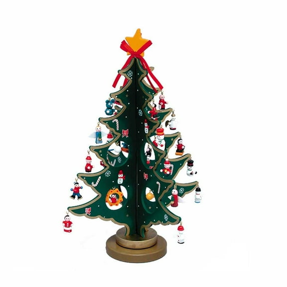 Kurt Adler 11.75" Wooden Tree with Miniature Wooden Ornaments, 25 Piece Set