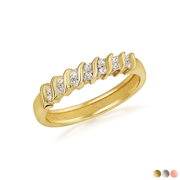 Gold Lab Grown Diamond Ribbed Band Ring (10K Yellow Gold,Size 4)