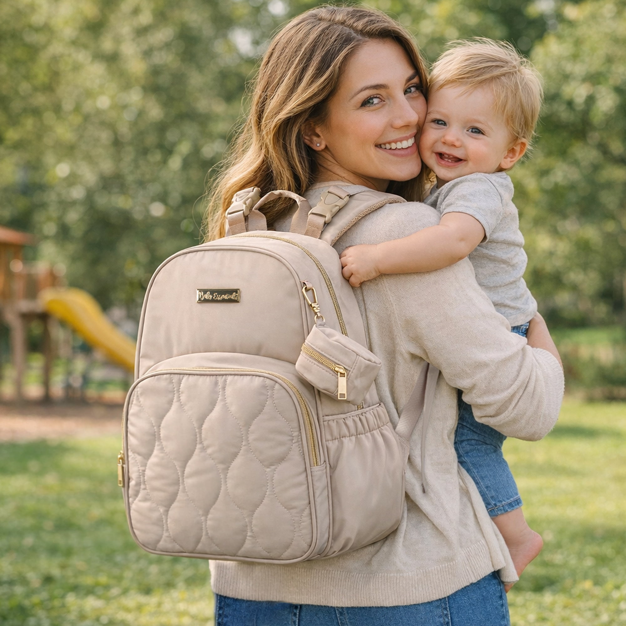 Baby Essentials 3 in 1 Diaper Bag Backpack, Changing Pad & Pacifier Pouch for Newborns, Infants, Toddlers - Quilted, Smooth, Sheek, Padded in Design
