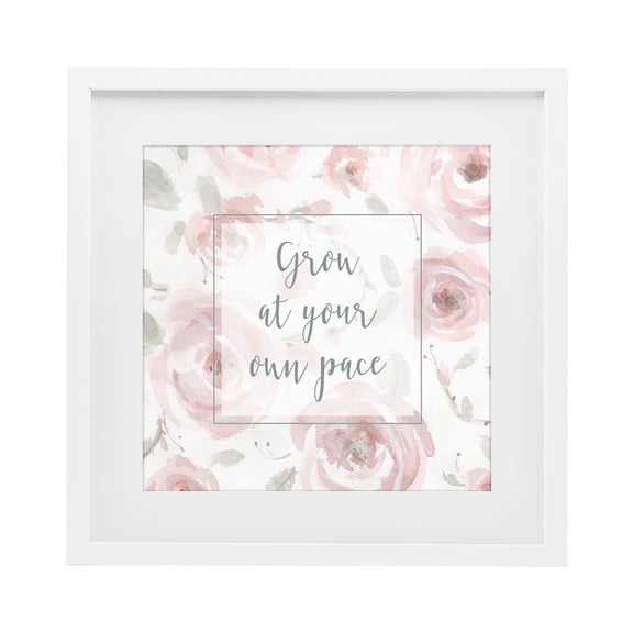 Stupell Industries Farmhouse Grow at Your Pace Florals White Framed Print Under Glass, 16 x 16, by Carol Robinson