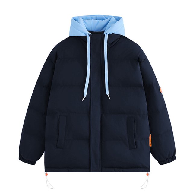 Styesk Jackets for Men Zipper Up Warm Jackets Outdoor Plus Size Work Coats Hooded Color Block Puffer Jacket Casual Comfy Wind Breaker Jackets with Pockets