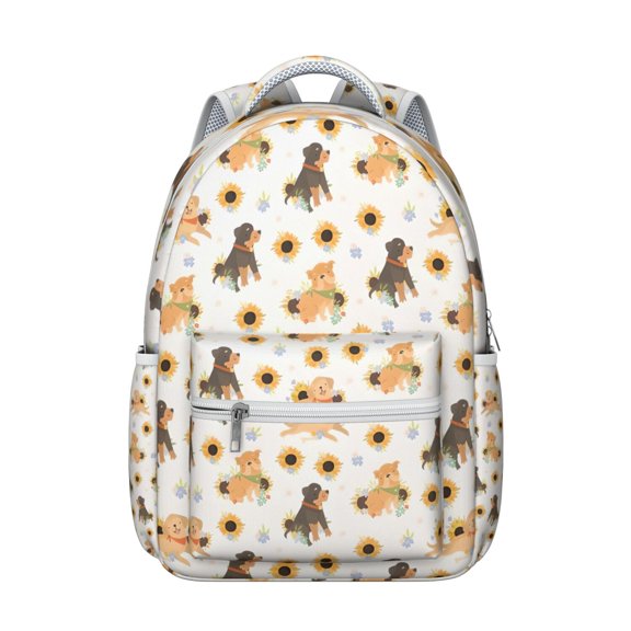 Dogs with Sunflowers Backpack for School,Cute School Bag,Schoolbag with Adjustable Shoulder Straps & Padded Back,15.3"x11"x7.1".
