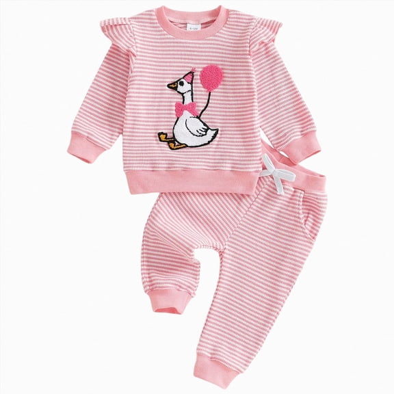 NOLDARES Baby Kids Girl Outfits Fall Winter Clothing 2pcs Set Long Sleeve Sweatshirt and Pants Clothes(Pink,1-2 Y)