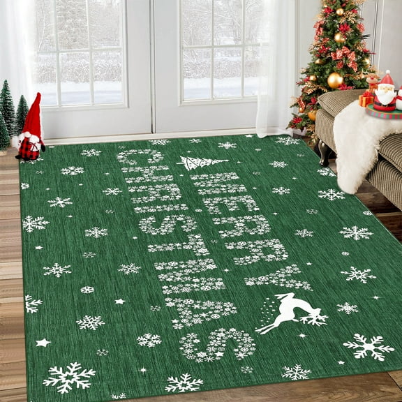Christmas Snowflake Area Rug Washable Non Slip for Entryway Merry Christmas Mats for Front Door Soft Low Pile Christmas Door Mats for Kitchen, Farmhouse, Entryway