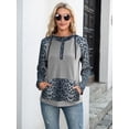 thumbnail image 3 of Two Tone Drawstring Kangaroo Pocket Leopard Print Hoodie for Women, 3 of 3