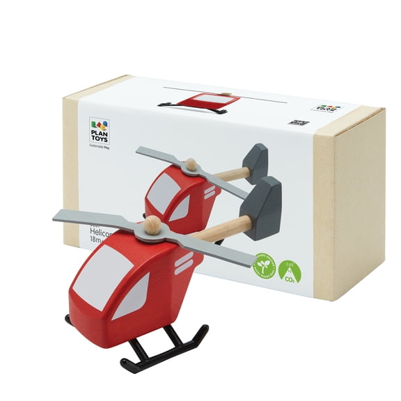 PlanToys® Wooden Helicopter Toy | Montessori Imaginative Play, Cause and Effect and Fine Motor Skill Development Activity | Eco Friendly Toy for Indoor and Outdoor Play