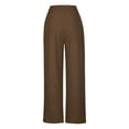 thumbnail image 6 of Women High Waist Casual Wide Leg Flowy Long Palazzo Pants Side Belt Lace Up Straight Flare Pleated Solid Color Lounge Joggers Pant Trousers Brown qILAKOG Size S, 6 of 7