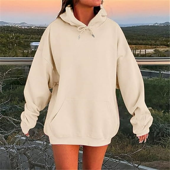 Beige Hoodies for Womens Oversized Winter Cotton Sweatshirts Pullover 2025 Fashion Tops Trendy Outfits Women Fall Clothes