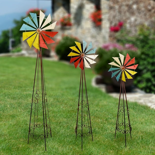 Alpine Corporation Metal Windmill Spinner Garden Stakes, Set of 3