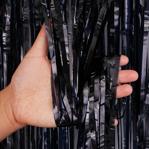 Zhuge 6pcs Matte Black Tinsel Foil Fringe Curtains Party Decoration, Party Door Wall Streamer Photo Back Drop for Birthday Wedding Engagement Bridal Shower Baby Decoration,39.3*78.7in