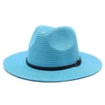 thumbnail image 2 of Straw Sun Hats for Women Men Panama Fedora Summer Hat with Leather Belt Wide Brim Beach Sun Jazz Cap, 2 of 5