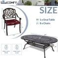thumbnail image 6 of 9-Piece Patio Cast Aluminum Dining Set, Outdoor Dining Furniture Set for 8 Person, Includes 84" Oval Table and 8 Cushioned Chairs with Umbrella Hole for Patio Deck Garden, Red, 6 of 7