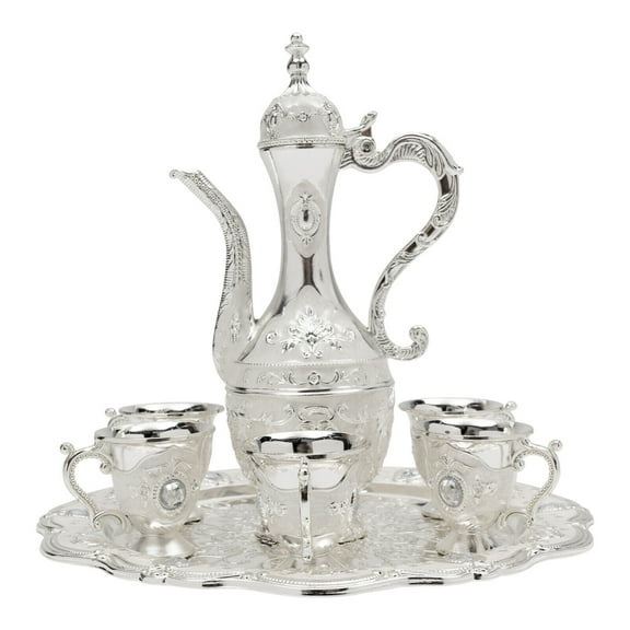 Vintage Silver Turkish Tea Set Coffee Set W/Pot  6 Cups for Wedding Birthday Home Decor