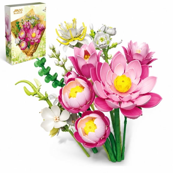 Remocguys Lotus Bouquet Building Set Compatible with Lego Flower Botanical Collection Home Decor for Women Adults 491pcs