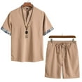 thumbnail image 2 of Vedolay Men 2 Piece Casual Short Sleeve Tee Shirts and Fit Sport Shorts Set,Khaki XL, 2 of 3