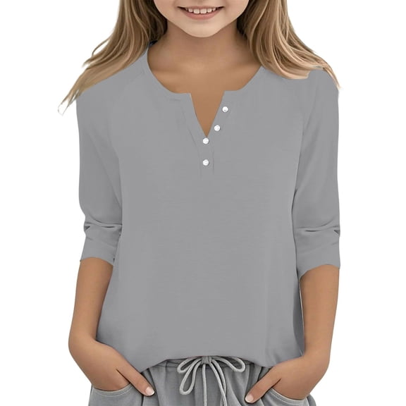 XXWXYD Tween Girls Summer Clothes Kid Girl Short Sleeve Shirt Cute 3/4 Sleeve V Neck Sports Top Kids Girls Spring Comfy Vacation Top