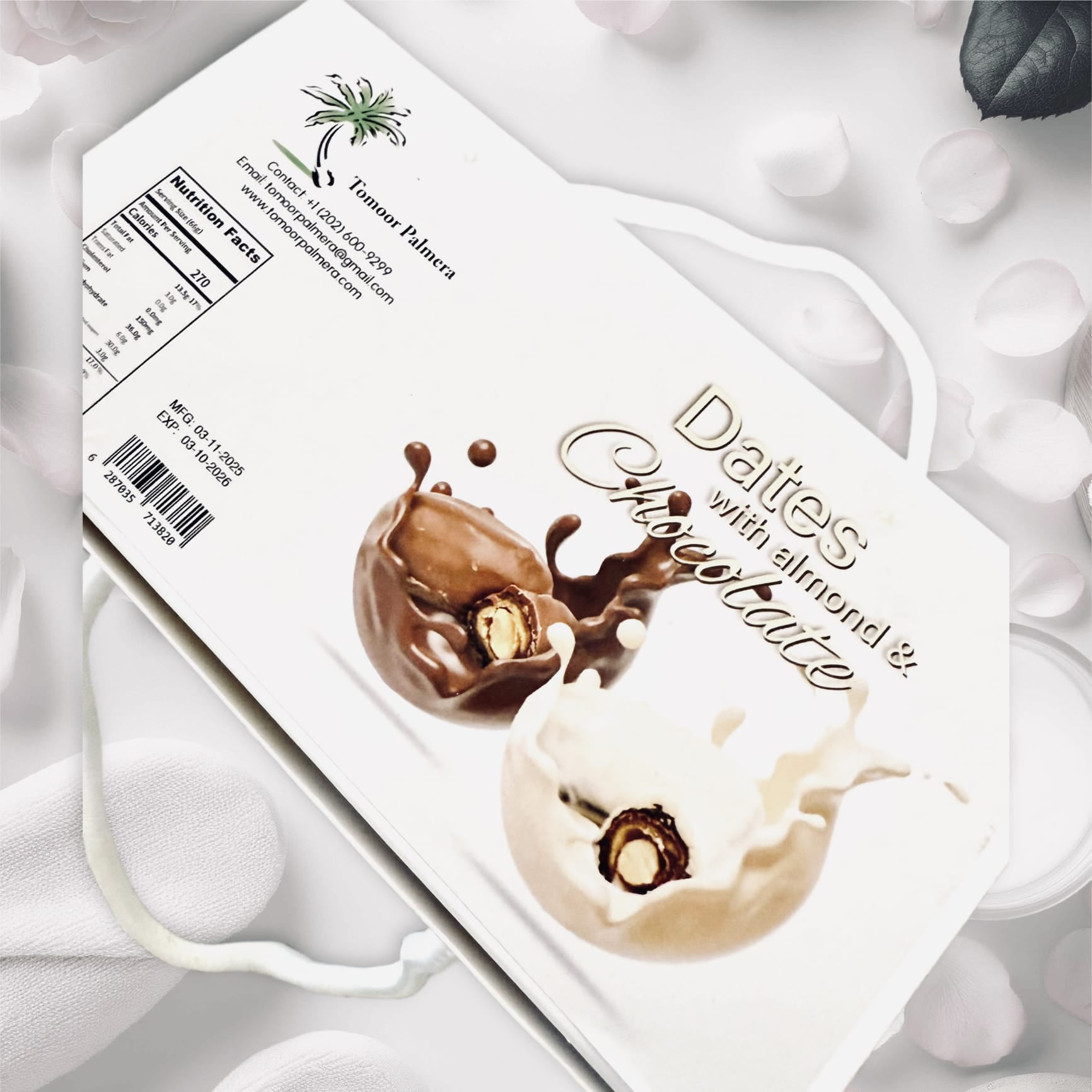 Tomoor Palmera White & Milk Chocolate Coated Dates – Natural & Delicious Delight, Naturally Sweet, 1 Pack, 3.5 oz