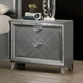 thumbnail image 3 of Contemporary Silver Queen Size Bed w LED Dresser Mirror USB Nightstand 4pc Set Bedroom Furniture Chrome Pulls, 3 of 8