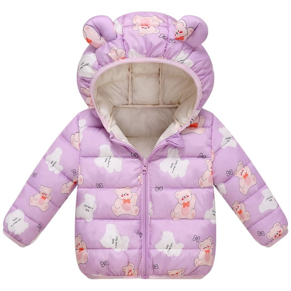 Staki Baby Boys Toddlers Winter Coats Hooded Puffer Jacket Down Snow Jacket Warm Fleece Coat Solid Outerwear Baby Jacket 12M,18M,24M,2T,3T,4T,5T,6Y(Purple,12-18 Months)