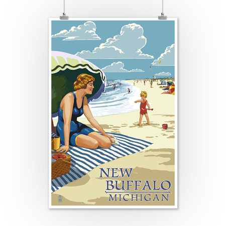 New Buffalo, Michigan - Beach Scene - Lantern Press Artwork (12x18 Art Print, Wall Decor Travel Poster)