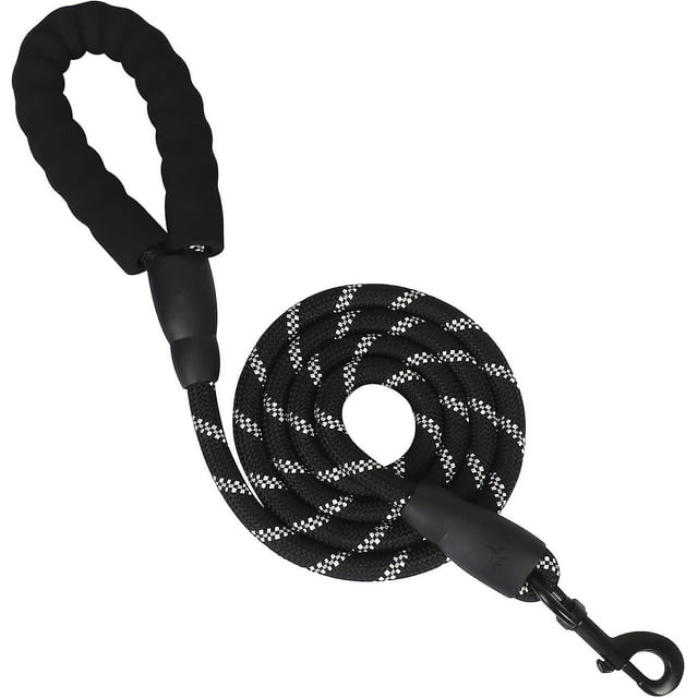 Correa resistente para perros de 1,5 m con cómodo mango acolchado e hilos altamente reflectantes (negro)