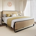 thumbnail image 2 of Amolife Full Size Platform Bed Frame, Upholstered Bed with Fabric Curved Headboard & Footboard, No Box Spring Needed, Beige, 2 of 12