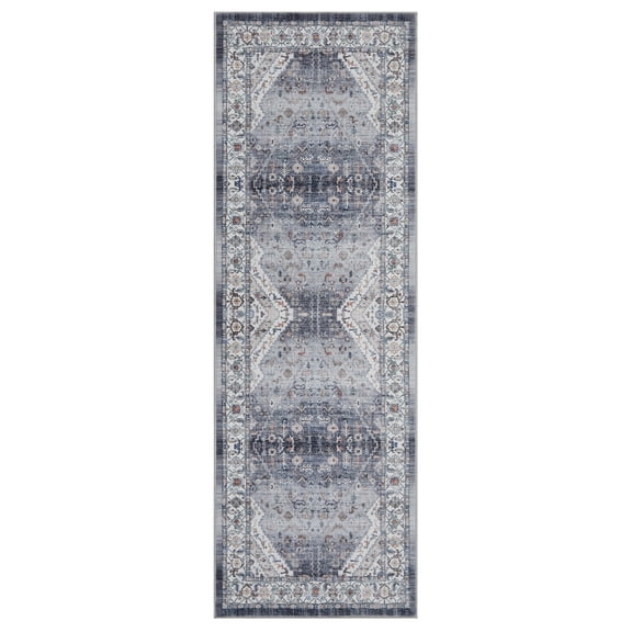 2x6 Runner Rug Vintage Floral Washable Area Rug Non-Slip Soft Bedroom Rug Farmhouse Carpet for Hallway Entryway Gray