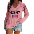 thumbnail image 2 of IDALL Chandail en Molleton pour Femmes Manches Longues T-Shirts Graphiques Rétro 45 47 Imprimé Chandail en Molleton 45 47 Col en V 45 47 pour Président Chandail en Molleton T-Shirts Tenues d'Automne Rose S, 2 of 5
