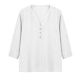 thumbnail image 4 of Womens Split Neck 3/4 Sleeve Blouses Solid Summer Casual Fashion Tee White M, 4 of 5