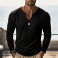 thumbnail image 5 of UDAUDU Linen Shirts for Men Long Sleeve Summer Fall Vintage V Neck T Shirts Men Frayed Raw Edges Beach Vacation Tassel Tops Black 3XL, 5 of 5